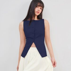Cider Woven Boat Neck Button Vest Navy, size M